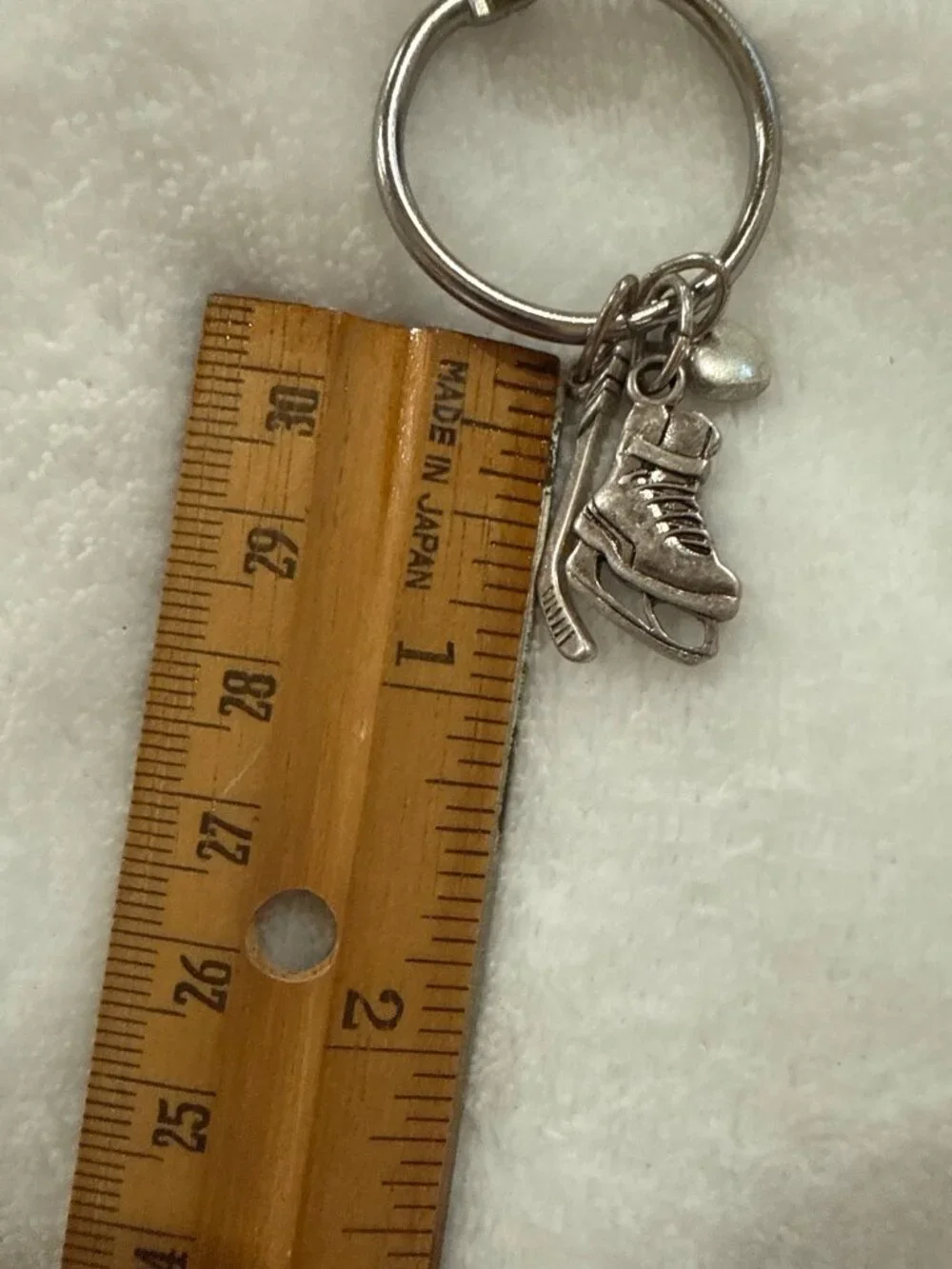 Hockey Ice Skate Charm Keychain With Heart & Stick Accents - Silver Tone - Sport